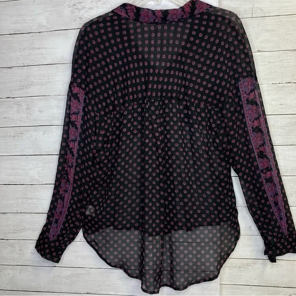 Free People Sheer Boho Button Down Blouse Size Medium - Picture 5 of 12
